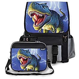 Kidaroo Lightning Rex Dinosaur School Backpack & Lunchbox for Boys, Girls, Kids