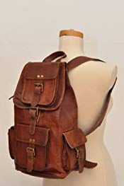 HLC Genuine Leather Retro Rucksack Backpack College Bag,school Picnic Bag Travel
