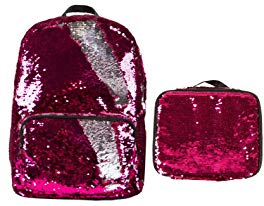 Magic Sequin! Reversible Sequin Pink to Silver Fashion Backpack & Matching Lunch Bag