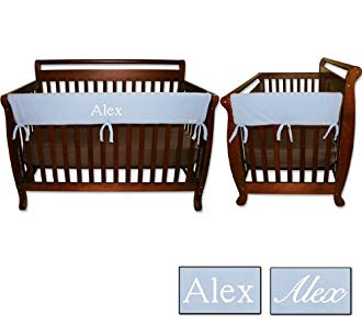 Personalized Embroidered Monogram or Name 3pc Trend Lab Crib Wrap Rail Guard Set, Blue