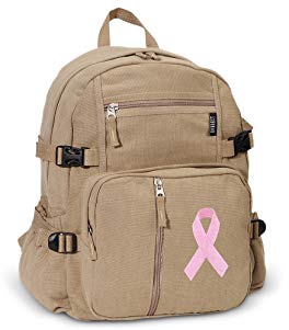 Pink Ribbon Backpack Canvas Breast Cancer Awareness Travel or School Bag