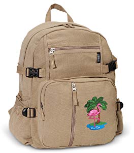 FLAMINGO Backpack Canvas Pink Flamingos Travel or School Bag