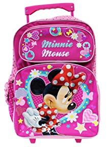 Full Size Pink Minnie Mouse in Red Dress Kids Rolling Backpack