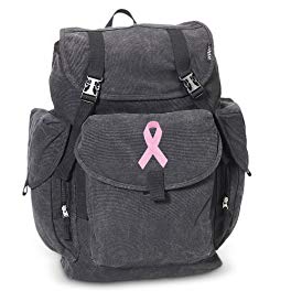 Pink Ribbon LARGE Backpack Canvas Breast Cancer Awareness School or Travel Bag