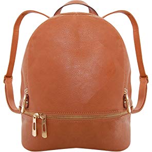 Humble Chic Vegan Leather Backpack Purse Small Fashion Travel School Bag Bookbag, Saddle Brown, Camel, Tan, Cognac, Walnut