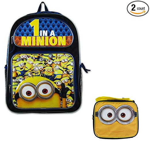 A set of 2 Piece Gift Set: 1 Officially Licensed Despicable me Backpack and Adjustable Strap Lunch Box - 1 in a Minion