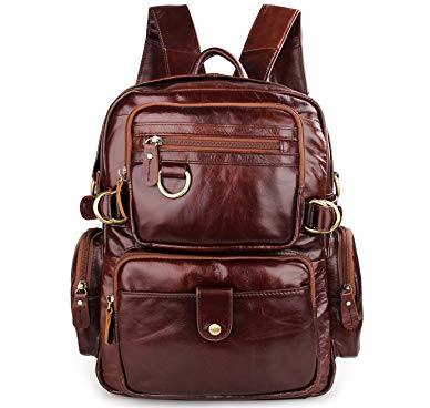 Texbo Genuine Polished Leather Small Backpack School Shoulder Bag