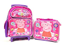 New Peppa Pig Allover Flower Small Toddler Rolling Backpack with Matching Lunch Bag